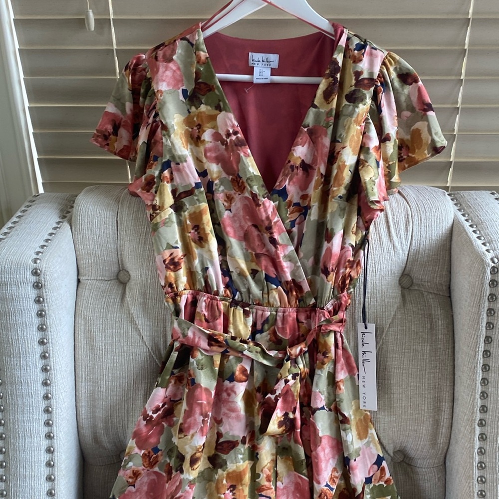 Satin floral Nicole miller dress brand new
